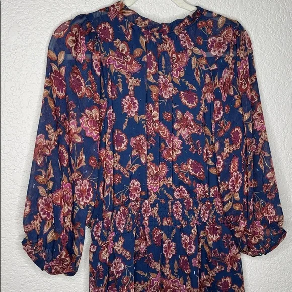 Vince Camuto Womens 3/4 Puff Sleeve Tie Neck Maxi Dress Floral Size L - Picture 6 of 10